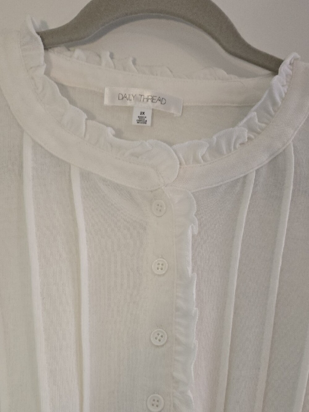 White Ruffle-Trim Long Sleeve Top - Picture 3 of 3